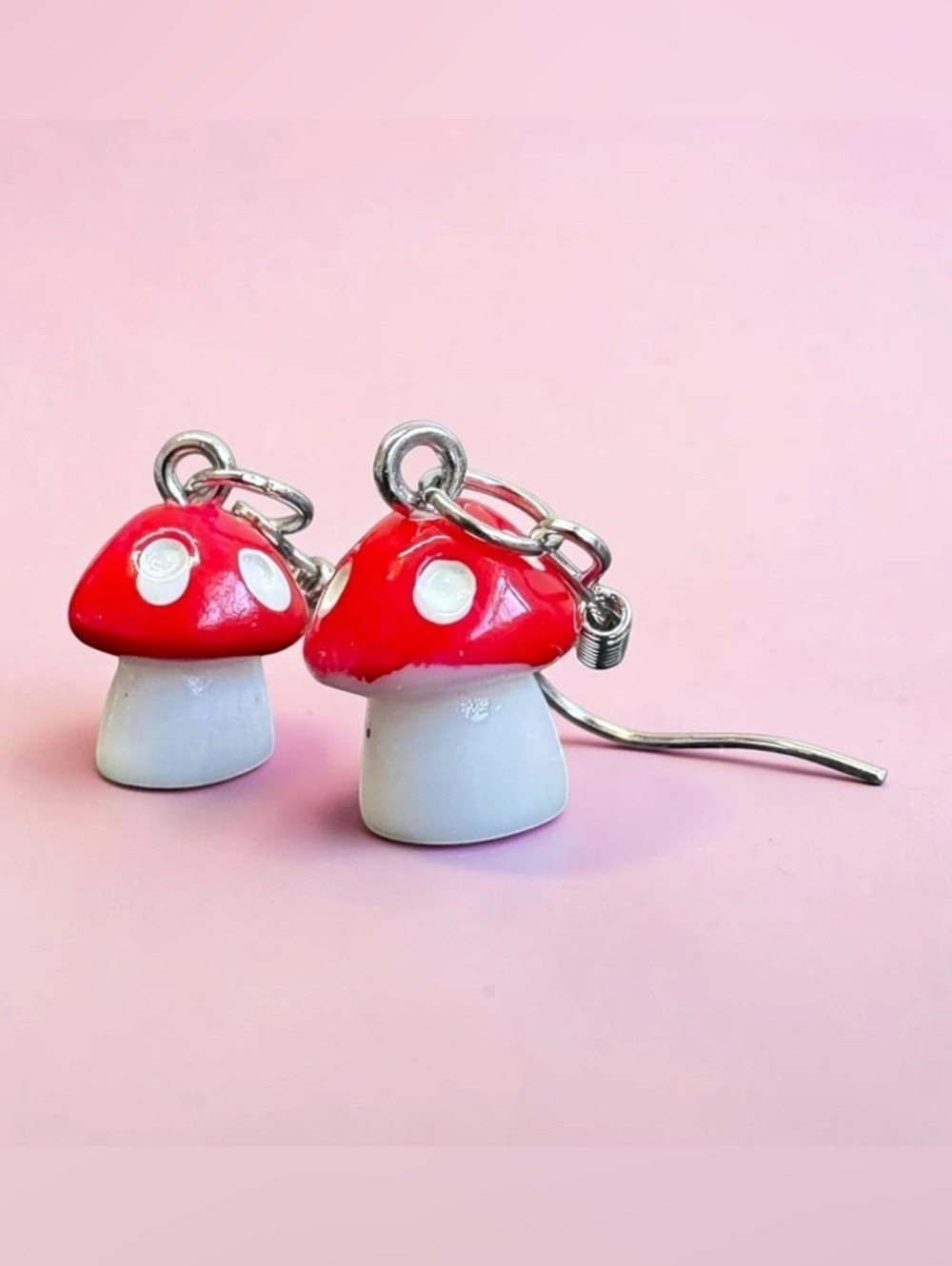 Red and White Mushroom Dangle Earrings, Cottagecore Style